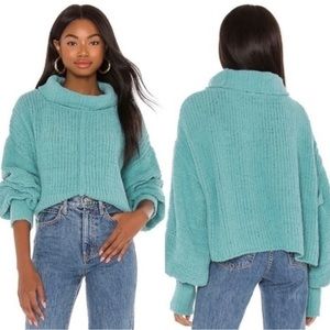 Free People Be Yours Turquoise Cowl Neck Cropped Sweater